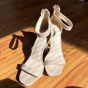 Platform suede ankle strap high heels